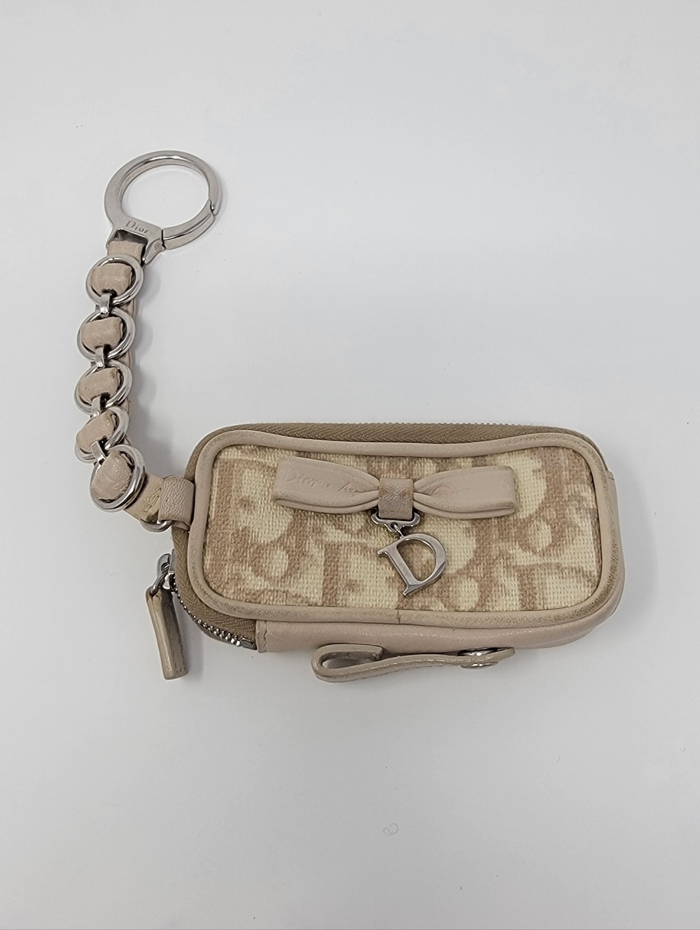 Dior Beige Monogram Canvas Mini Pouch with Charm Keychain